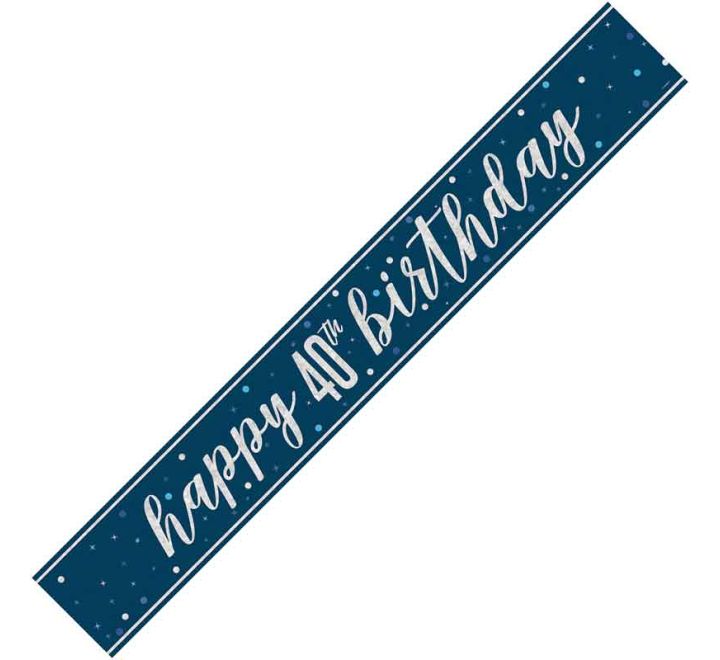 Blue Glitz 40th Birthday Banner