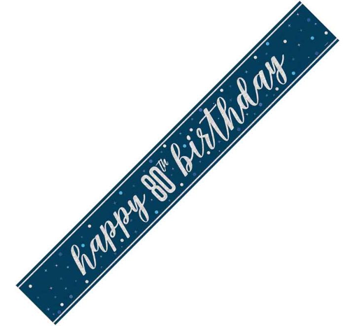 Blue Glitz 80th Birthday Banner