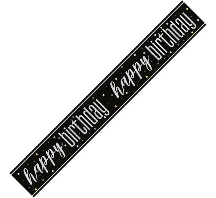 Black Glitz Happy Birthday Banner