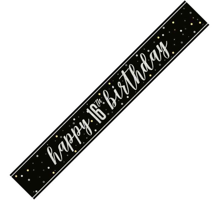 Black Glitz 16th Birthday Banner