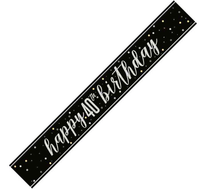 Black Glitz 40th Birthday Banner