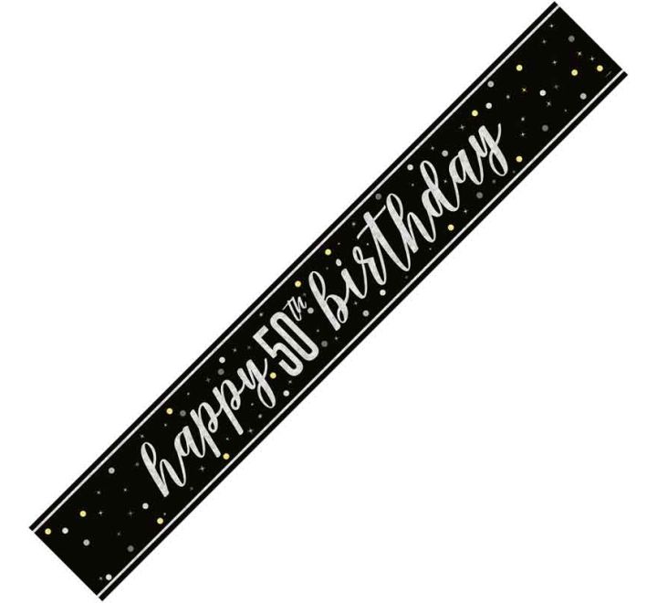 Black Glitz 50th Birthday Banner