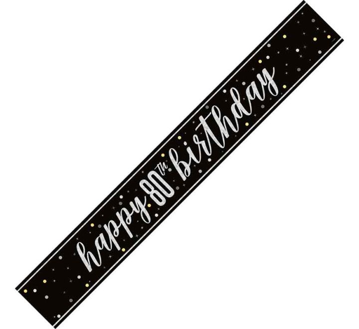 Black Glitz 80th Birthday Banner