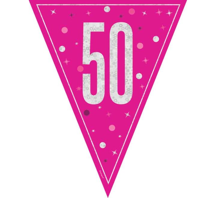 Pink Glitz 50th Birthday Flag Bunting