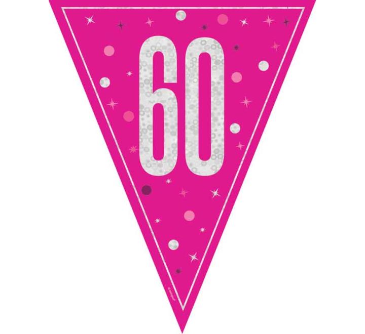 Pink Glitz 60th Birthday Flag Bunting