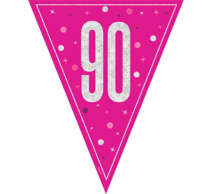 Pink Glitz 90th Birthday Flag Bunting