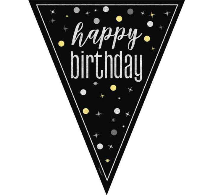 Black Glitz Happy Birthday Flag Bunting