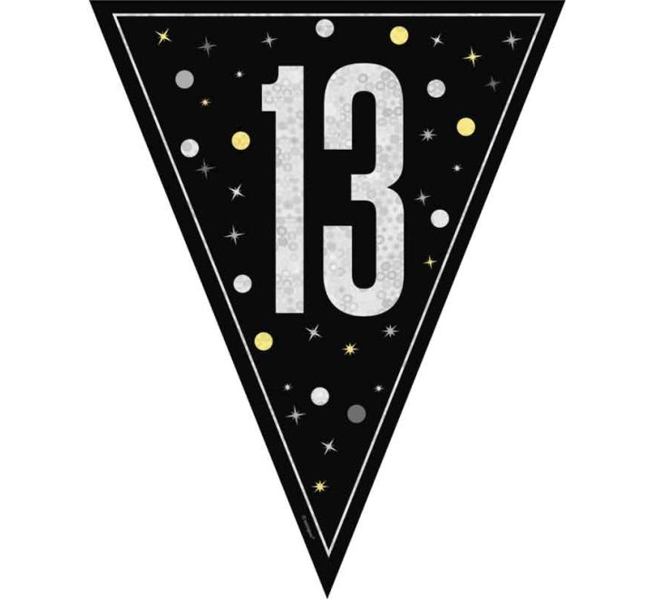 Black Glitz 13th Birthday Flag Bunting