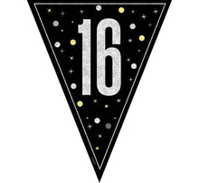 Load image into Gallery viewer, Black Glitz 16th Birthday Flag Bunting
