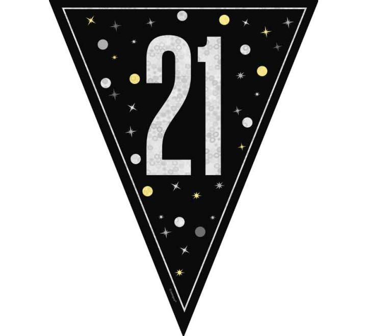 Black Glitz 21st Birthday Flag Bunting