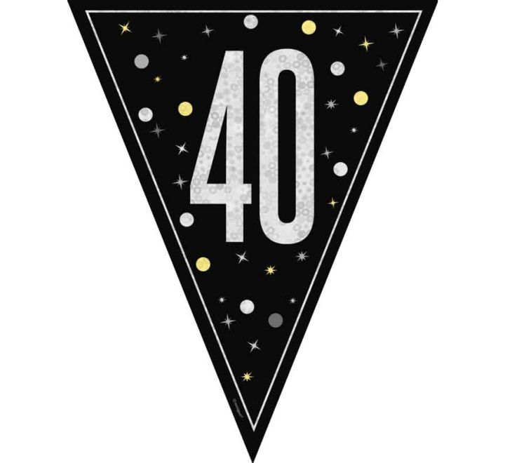 Black Glitz 40th Birthday Flag Bunting