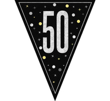 Load image into Gallery viewer, Black Glitz 50th Birthday Flag Bunting
