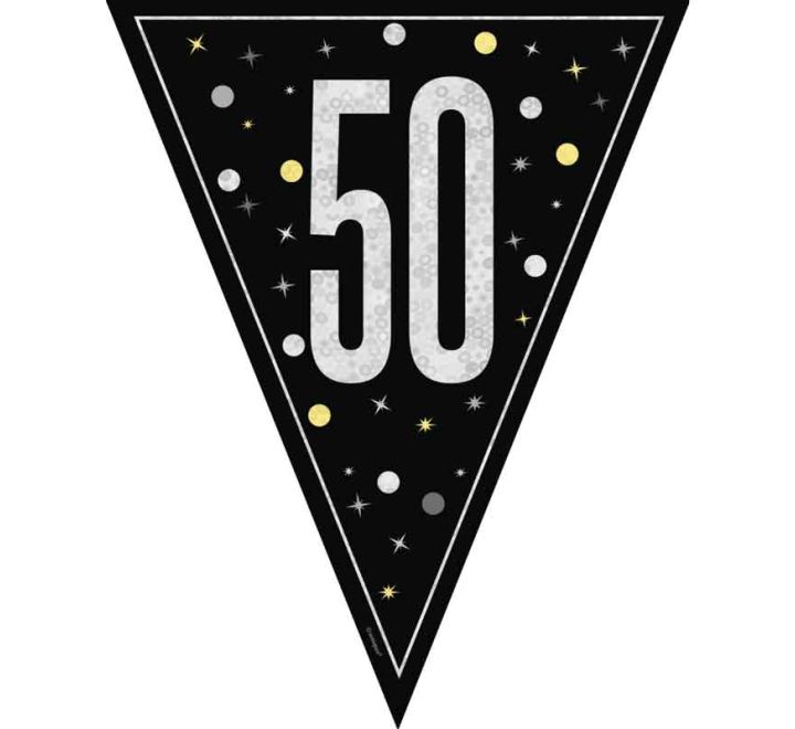 Black Glitz 50th Birthday Flag Bunting