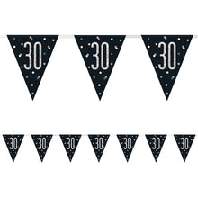 Load image into Gallery viewer, Black Glitz 30th Birthday Flag Bunting
