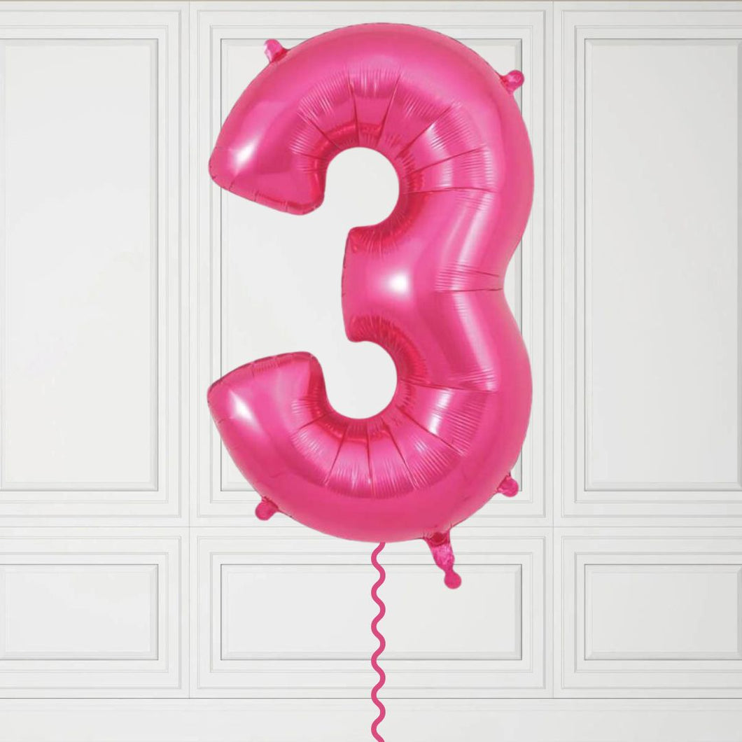 Large Pink Number 3 Balloon