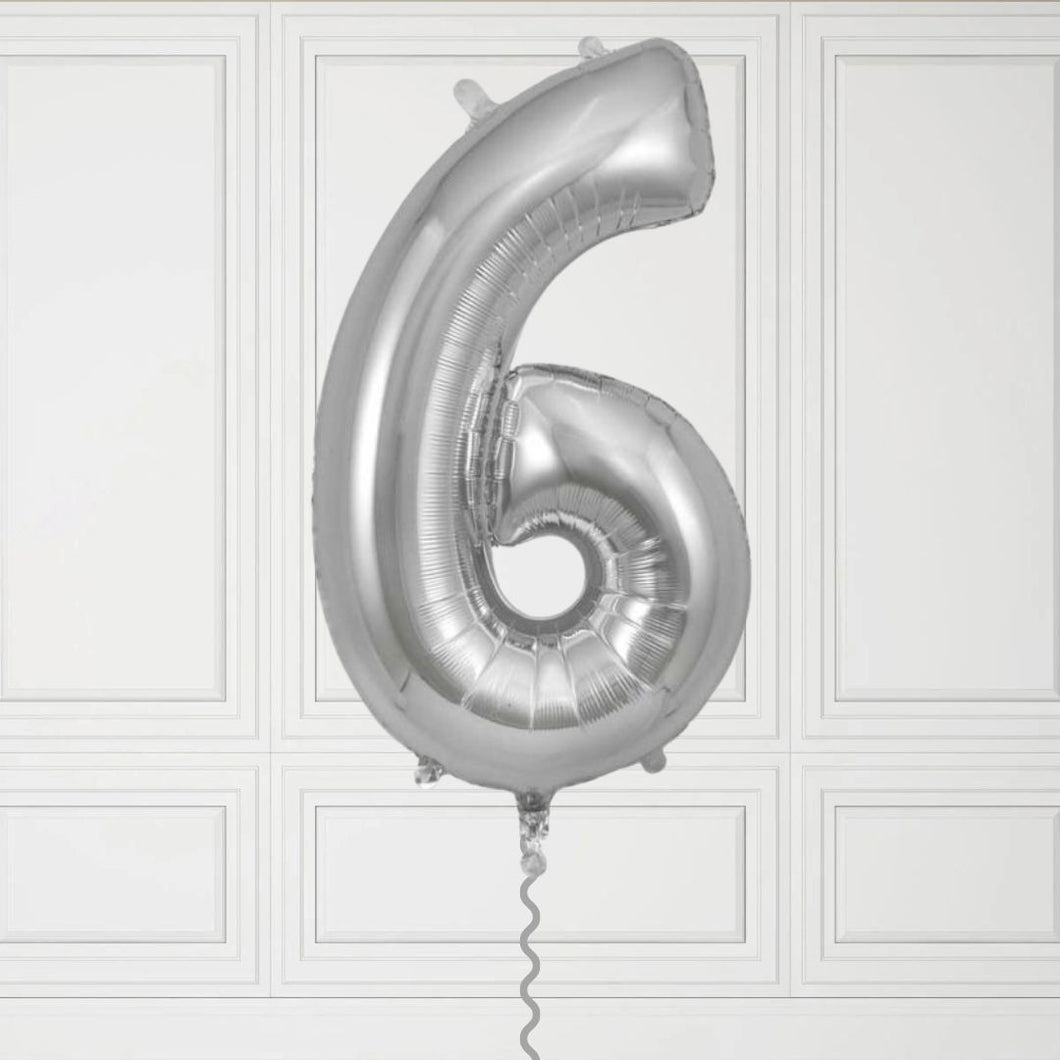 Large Silver Number 6 Balloon