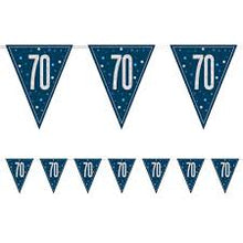 Load image into Gallery viewer, Blue Glitz 70th Birthday Flag Bunting
