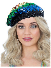 Load image into Gallery viewer, 70&#39;s Rainbow Sequin Beret
