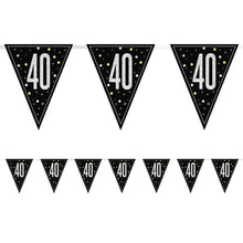 Load image into Gallery viewer, Black Glitz 40th Birthday Flag Bunting
