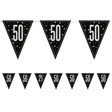 Load image into Gallery viewer, Black Glitz 50th Birthday Flag Bunting
