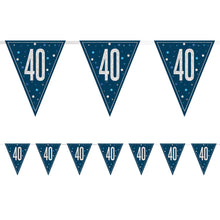 Load image into Gallery viewer, Blue Glitz 40th Birthday Flag Bunting
