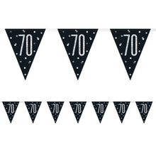 Load image into Gallery viewer, Black Glitz 70th Birthday Flag Bunting
