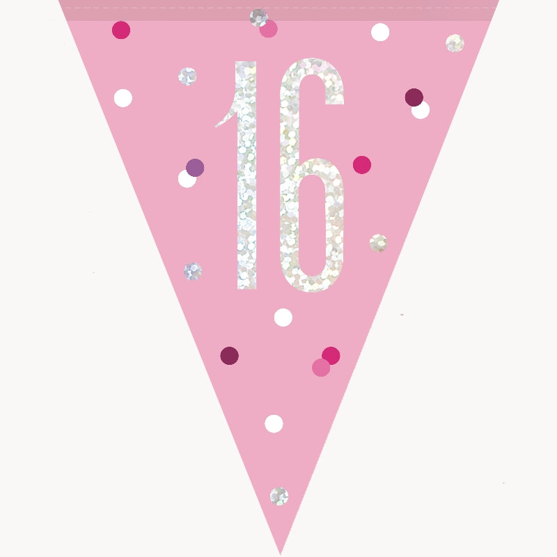 Pink Glitz 16th Birthday Flag Bunting