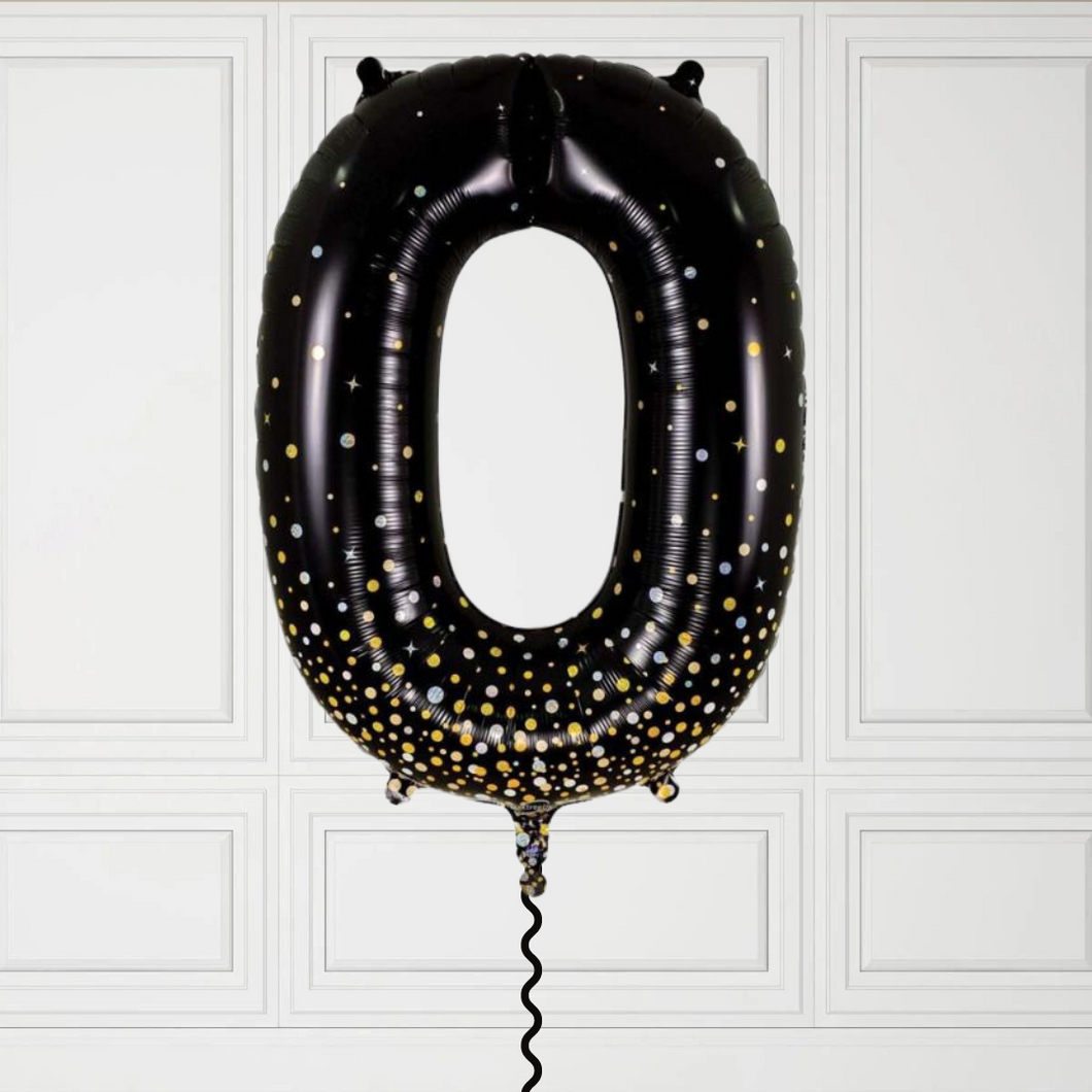 Large Black Confetti Dots Number 0 Balloon