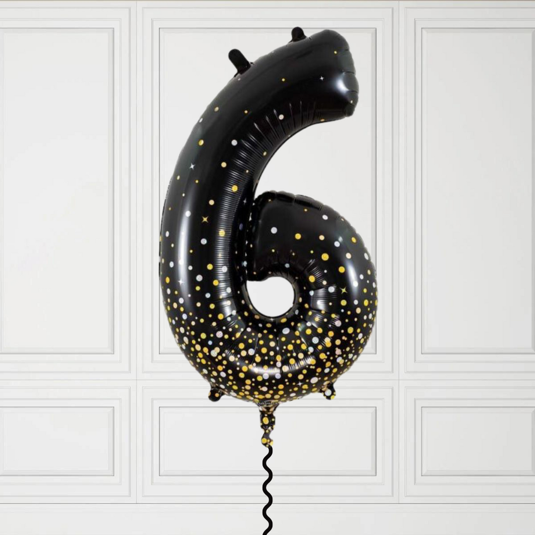 Large Black Confetti Dots Number 6 Balloon