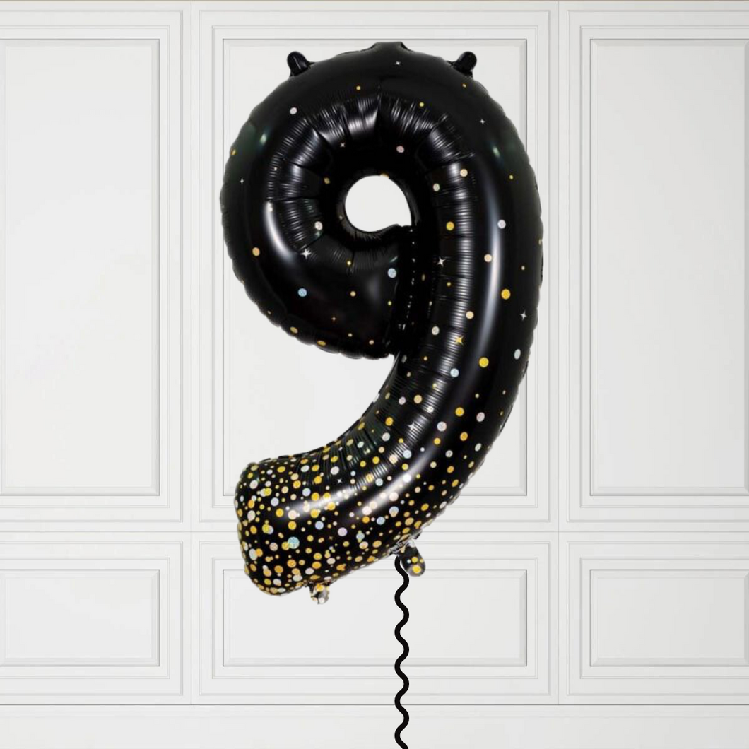 Large Black Confetti Dots Number 9 Balloon