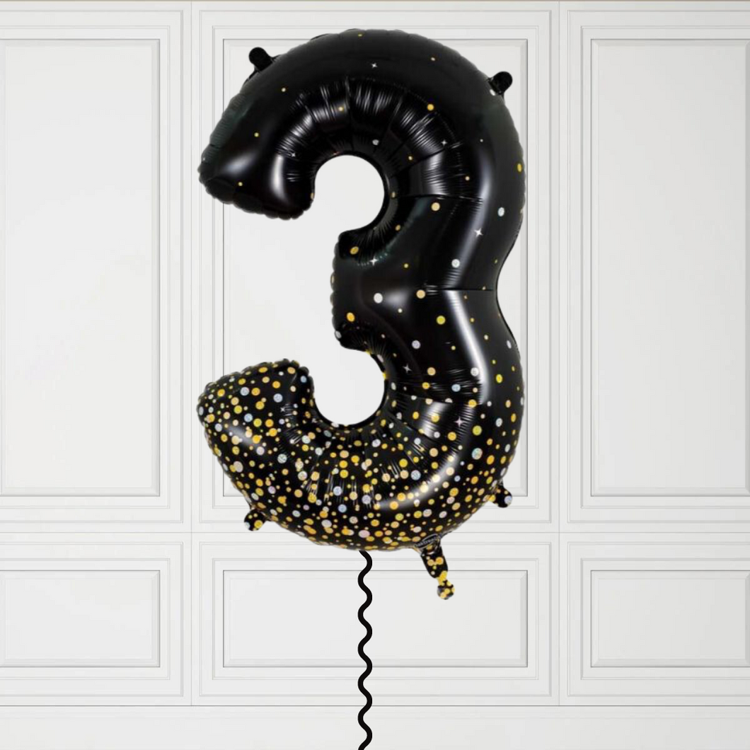 Large Black Confetti Dots Number 3 Balloon