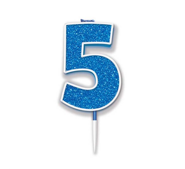 Blue Number 5 Glitter Candle
