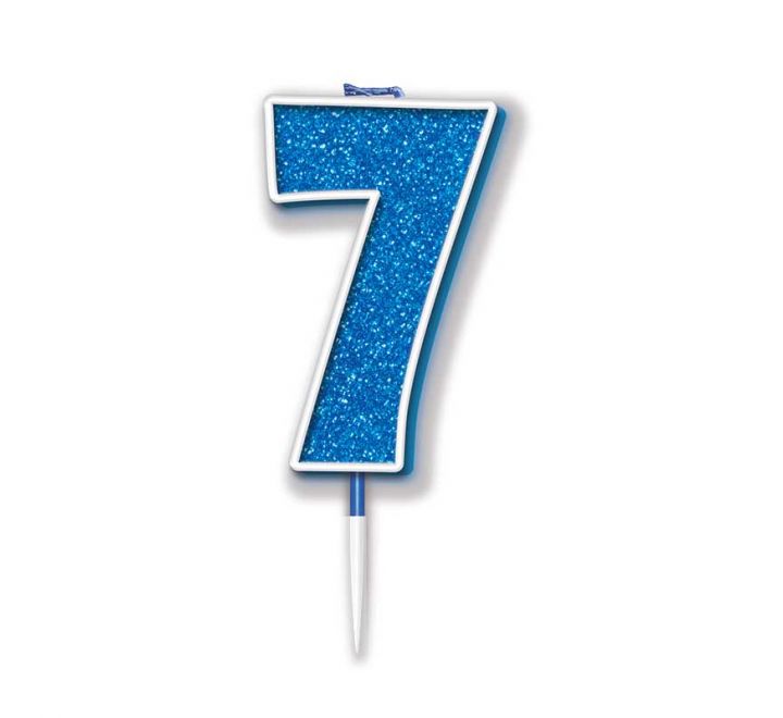 Blue Number 7 Glitter Candle