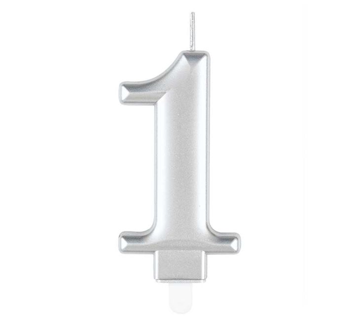 Silver Number 1 Candle