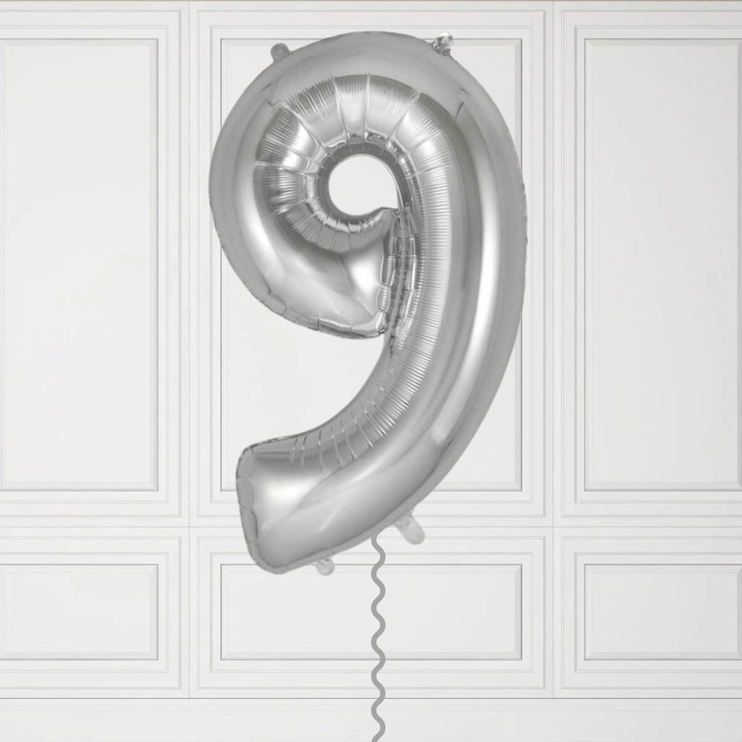 Large Silver Number 9 Balloon