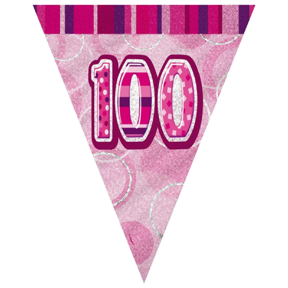 Pink Glitz 100th Birthday Flag Bunting