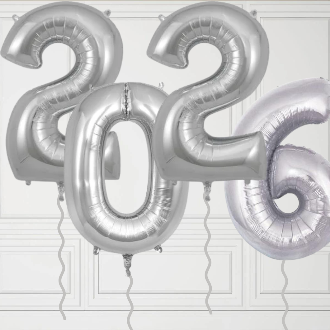 Set of '2026' Large Silver Number Balloons