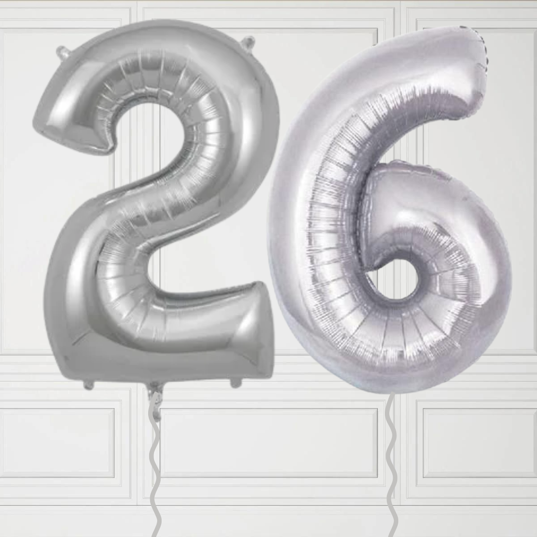 Set of '26' Large Silver Number Balloons