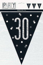 Load image into Gallery viewer, Black Glitz 30th Birthday Flag Bunting
