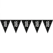 Load image into Gallery viewer, Black Glitz 18th Birthday Flag Bunting
