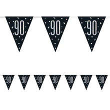 Load image into Gallery viewer, Black Glitz 90th Birthday Flag Bunting
