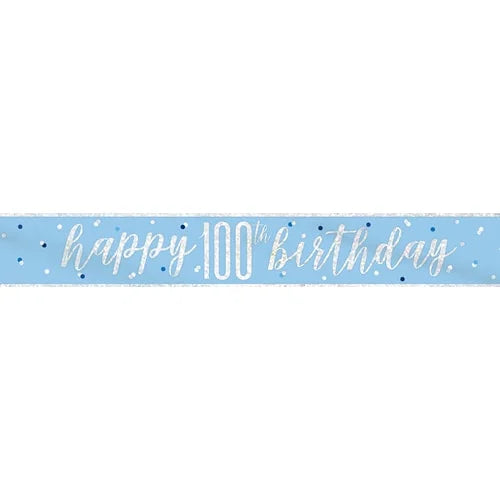 Blue Glitz 100th Birthday Banner