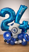 Load image into Gallery viewer, Blue and white balloons with '24' and 'RHYS' text, featuring a Chelsea FC logo.
