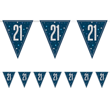 Load image into Gallery viewer, Blue Glitz 21st Birthday Flag Bunting
