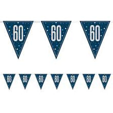 Load image into Gallery viewer, Blue Glitz 60th Birthday Flag Bunting
