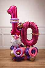 Load image into Gallery viewer, Decorative balloon arrangement with number '40' on a wooden floor.
