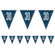 Load image into Gallery viewer, Blue Glitz 30th Birthday Flag Bunting
