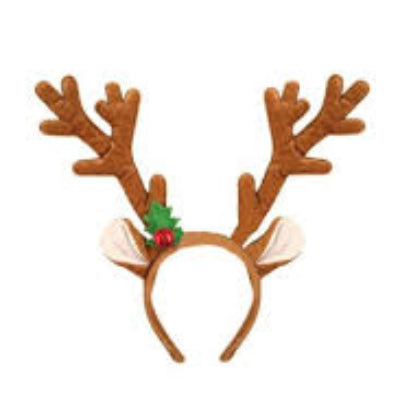 Reindeer antler headband with a small green bow on a white background