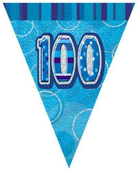 Blue Glitz 100th Birthday Flag Bunting