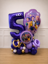 Load image into Gallery viewer, Decorative balloon arrangement with number '5' and character balloons on a wooden floor.
